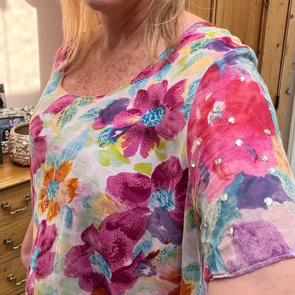 URU Floral top flowy flattering summer loose blouse One Size Going out top - Picture 5 of 5